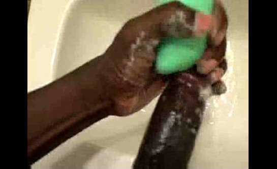 Washing his big black boner